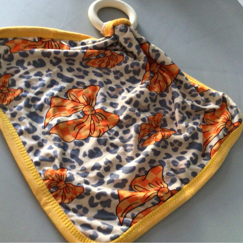 Leopard Print Baby Bib with Orange Bows